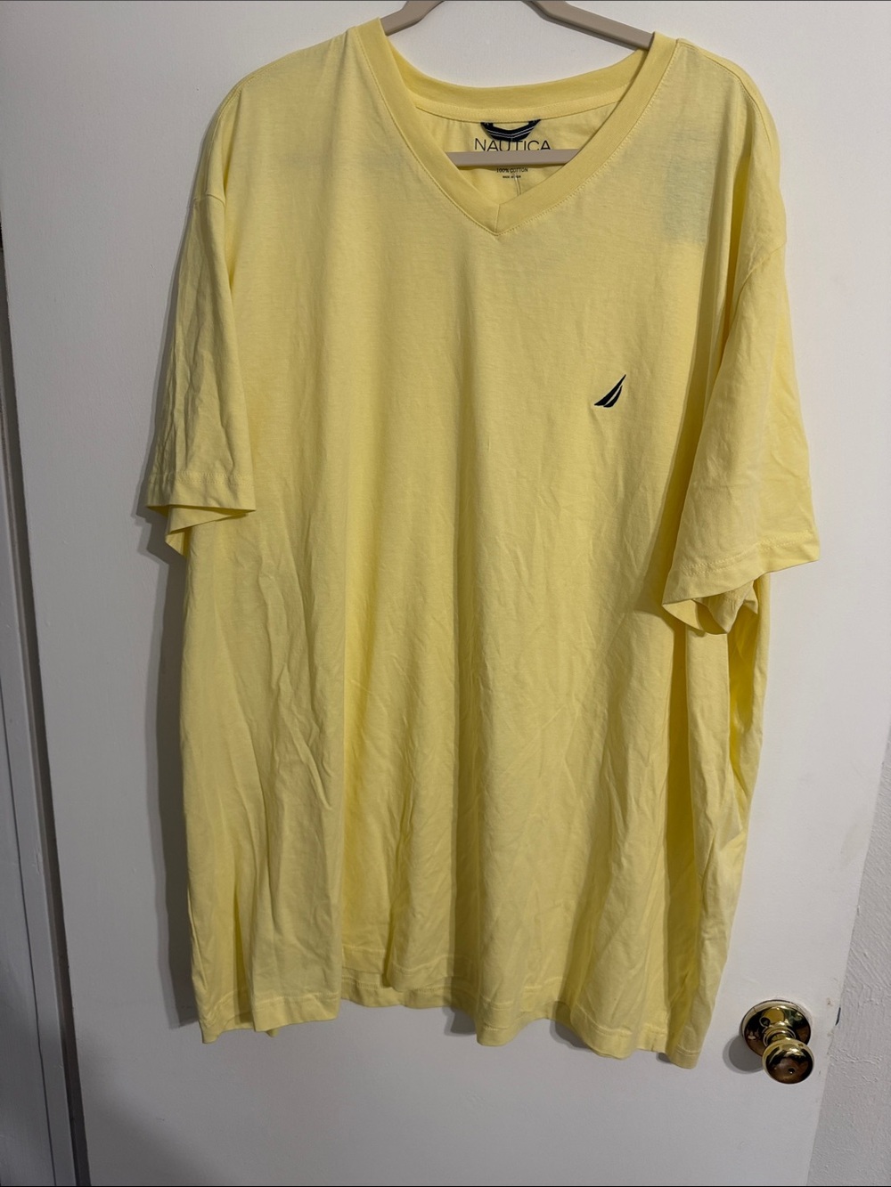 Nautica Men's Pale Yellow V-Neck Tee with Sail Logo
